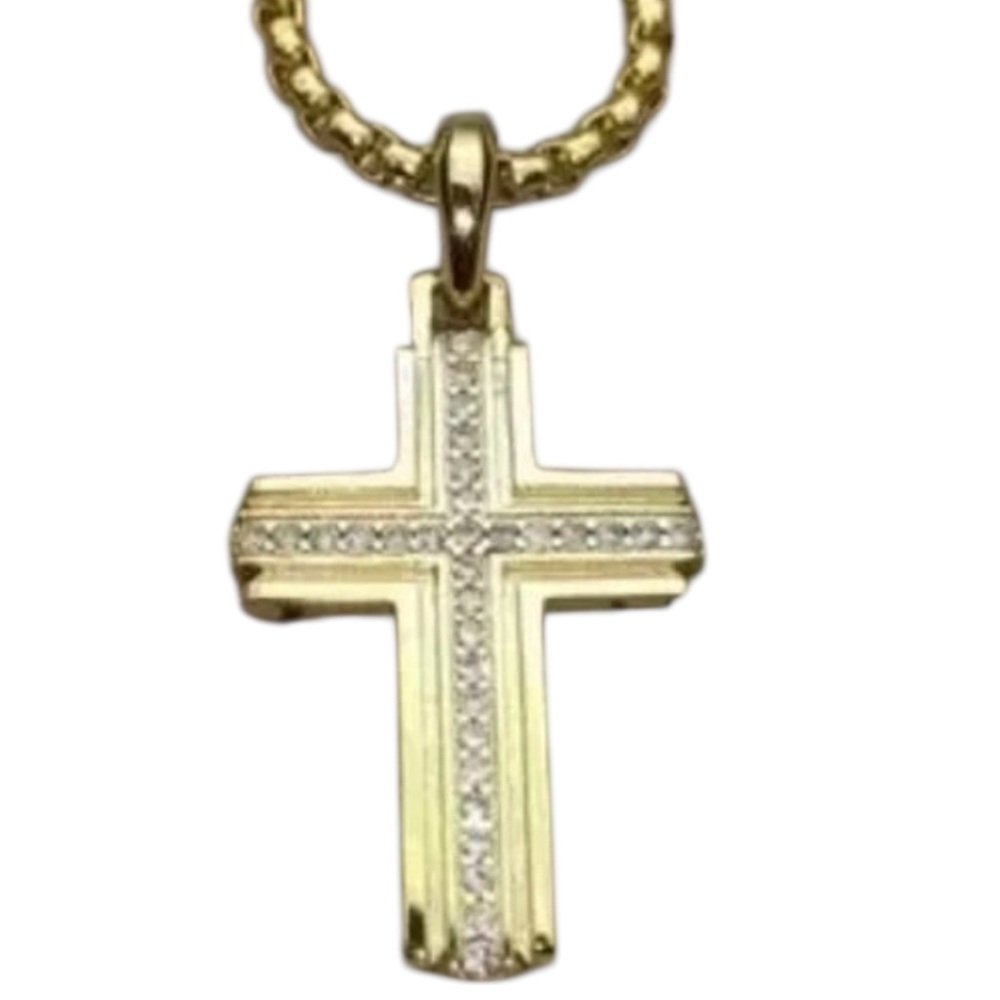 Cable Two-Tone Cross Pendant Necklace with accent Diamonds 17” Adjustable to 21”